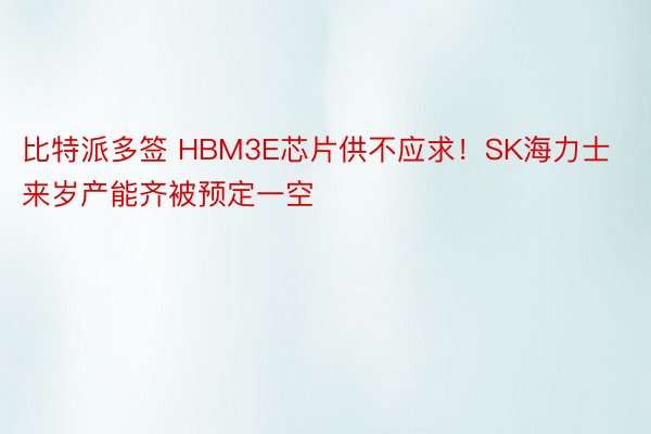 比特派多签 HBM3E芯片供不应求！SK海力士来岁产能齐被预定一空