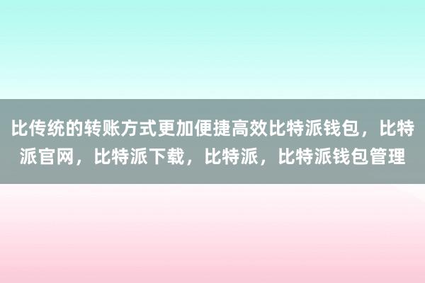 比传统的转账方式更加便捷高效比特派钱包，比特派官网，比特派下载，比特派，比特派钱包管理