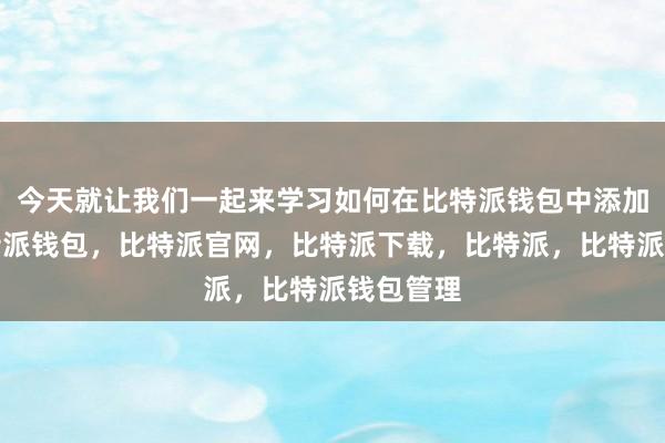 今天就让我们一起来学习如何在比特派钱包中添加地址比特派钱包，比特派官网，比特派下载，比特派，比特派钱包管理