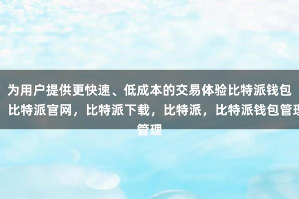 为用户提供更快速、低成本的交易体验比特派钱包，比特派官网，比特派下载，比特派，比特派钱包管理